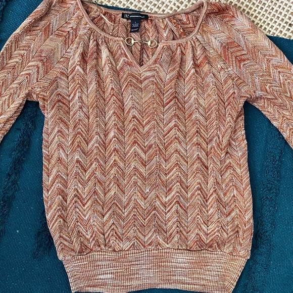 y2k Crochet Knit Top INC Sweater Metallic Embellished Disco Grandma Gold - Picture 2 of 16